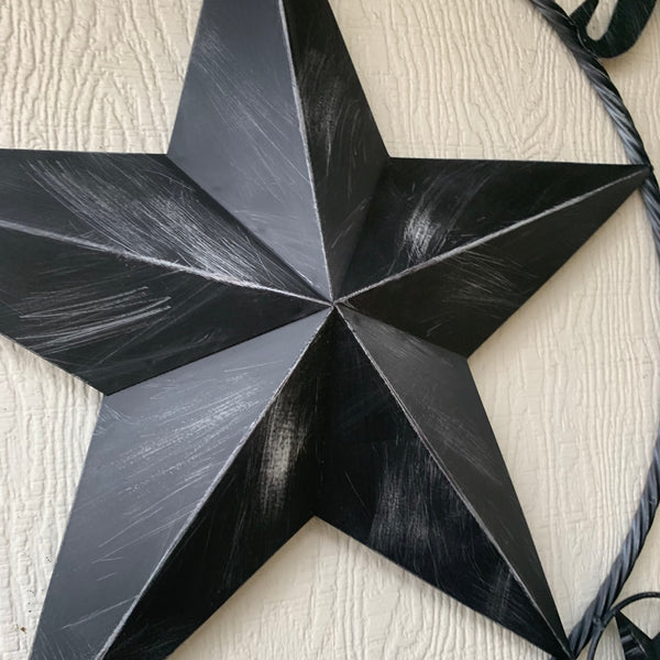 TEXAS BLACK DISTRESSED STAR TWO TONE TEXTURE BARN STAR METAL LONESTAR TWISTED ROPE RING WESTERN HOME DECOR HANDMADE NEW