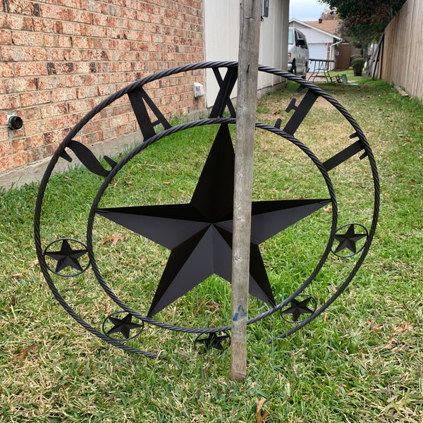 TEXAS BLACK DISTRESSED STAR TWO TONE TEXTURE BARN STAR METAL LONESTAR TWISTED ROPE RING WESTERN HOME DECOR HANDMADE NEW