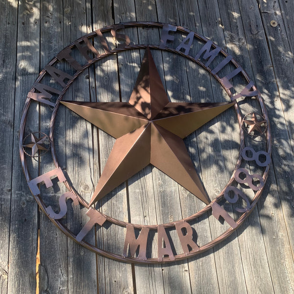 MATHIS STYLE CUSTOM STAR NAME BARN STAR METAL 3d STAR TWISTED ROPE RING WESTERN HOME DECOR RUSTIC BRONZE HANDMADE 24",32",36",50"