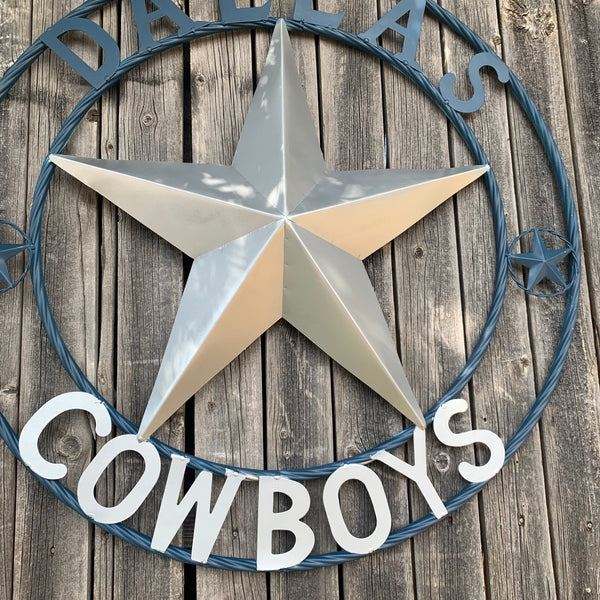 DALLAS COWBOYS SILVER & NAVY BLUE BARN STAR CUSTOM METAL VINTAGE LONESTAR WESTERN HOME DECOR HANDMADE 24",32",36",40",42",44",46",48",50" (Copy)