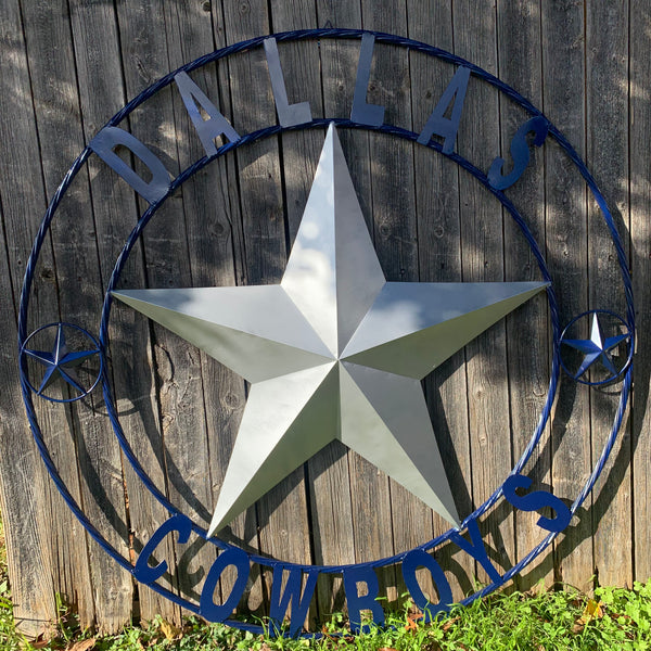 DALLAS COWBOYS SILVER & NAVY BLUE BARN STAR CUSTOM METAL VINTAGE LONE STAR WESTERN HOME DECOR HANDMADE SIZE:24",32",36",40",42",44",46",50"-#EH10156