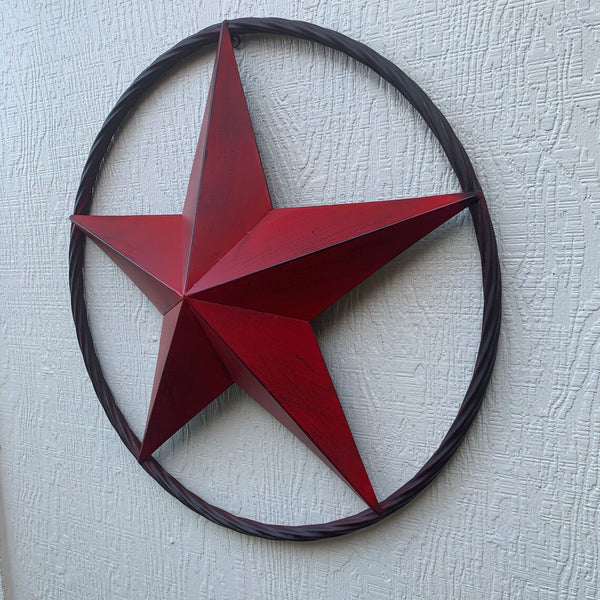 ITEM#EH10629 RED DISTRESSED BARN STAR 3" TO 96" METAL LONE STAR TWISTED ROPE RING WESTERN HOME DECOR HANDMADE NEW