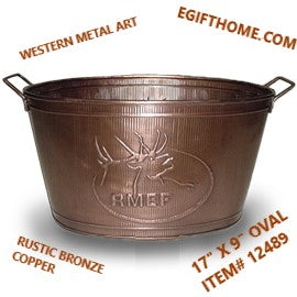 #IH_12489 17" X 9" RMEF TUB BEVERAGE BUCKET PLANTER FIREPLACE PARTY RUSTIC WESTERN HOME DECOR NEW