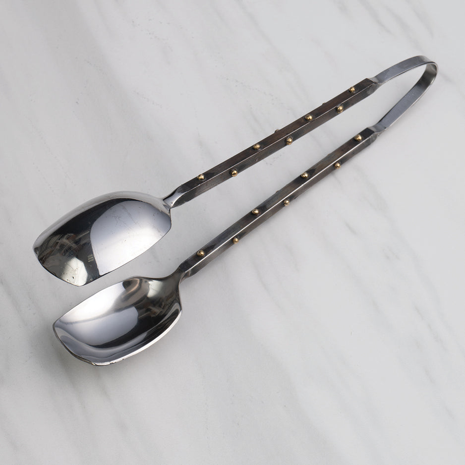 #IH_15697 9" EGIFTHOME BLACK & GOLD DOTS ICE TONG WESTERN HOME DECOR SCOOP ART NEW