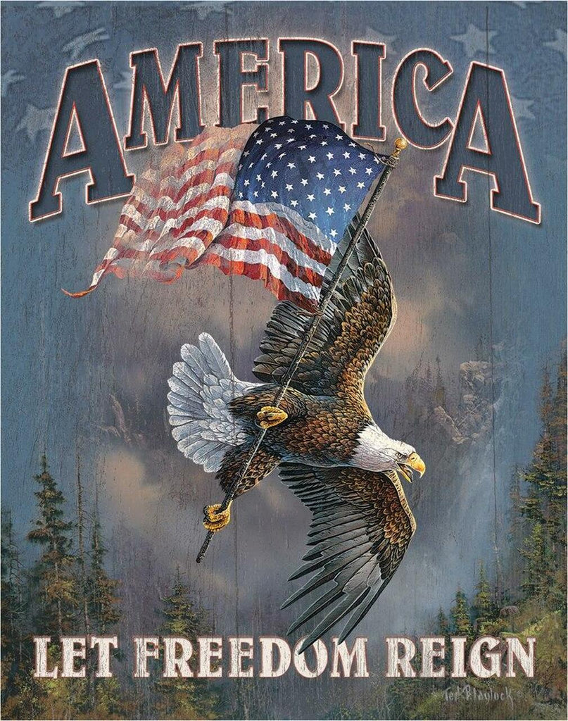 AMERICA LET FREEDOM REIGN TIN SIGN METAL ART WESTERN HOME DECOR CRAFT - FREE SHIPPING