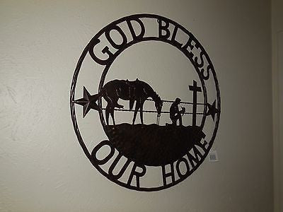 24",32" GOD BLESS OUR HOME COWBOYS PRAYER CHURCH METAL WALL ART SIGN WESTERN HOME DECOR HANDMADE NEW #SI_BC2116
