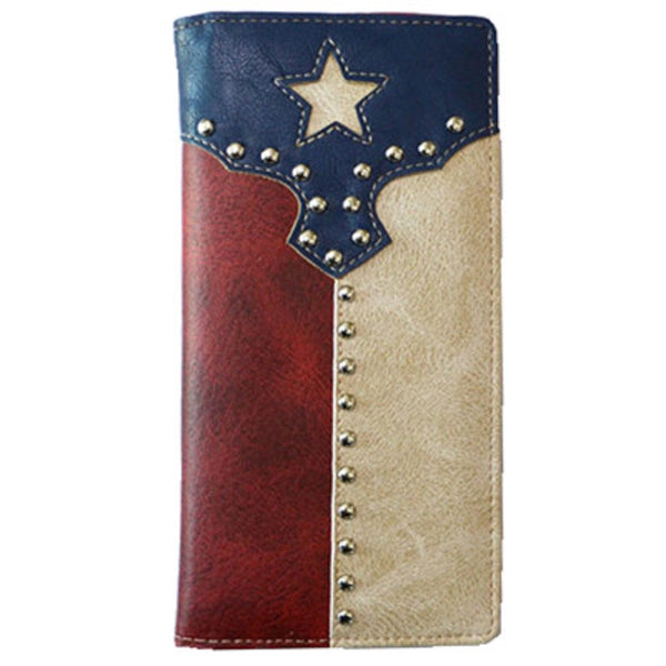 ITEM#SS_W017 TEXAS FLAG WALLET CHECK BOOK LEATHER WALLET WESTERN FASHION NEW -- FREE SHIPPING