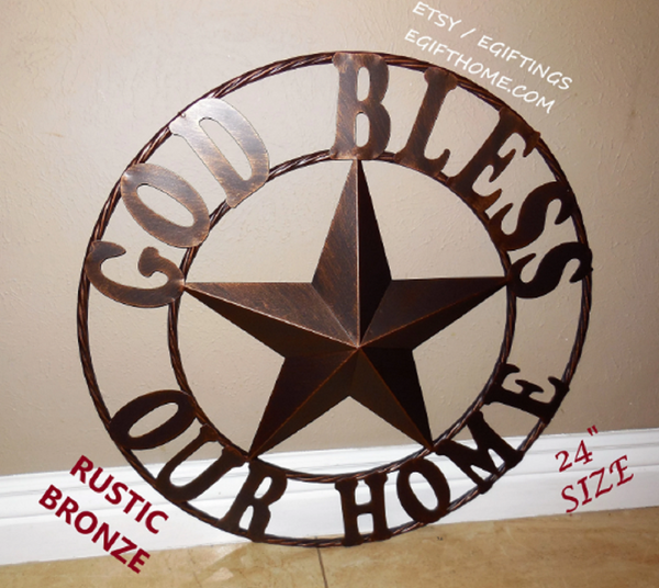 #EH11002 GOD BLESS OUR HOME 18",24",32",36" BARN STAR METAL LONE STAR TWISTED RING WESTERN HOME DECOR HANDMADE NEW