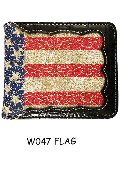 ITEM#SS_W047 AMERICANA USA FLAG WALLET BI FOLD LEATHER WALLET WESTERN FASHION NEW -- FREE SHIPPING