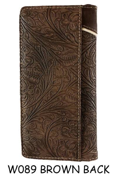 SS_W089-1 LONESTAR BROWN CHECK BOOK LEAHER WALLET WESTERN FASHION NEW -- FREE SHIPPING