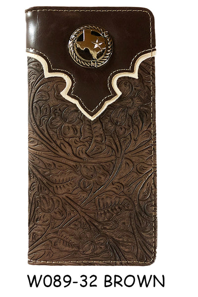 #SS_W089-32 STATE OF TEXAS MAP STAR BROWN CHECK BOOK LEAHER WALLET WESTERN FASHION NEW -- FREE SHIPPING