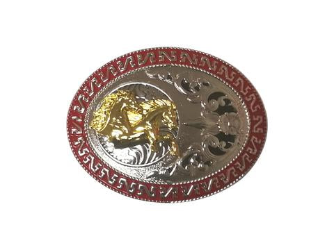 DOUBLE HORSE BELT BUCKLE WESTERN FASHION ART Item#3285-6-WS RED-BRAND NEW