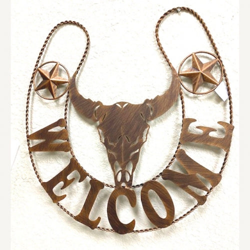 #SI_LG22083 WELCOME 24" LONGHORNS HORSESHOE CUSTOM METAL VINTAGE CRAFT WESTERN HOME DECOR HANDMADE NEW