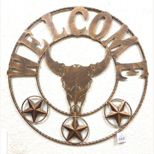 #SI_LG22086 WELCOME 20" LONGHORNS HORSESHOE STARS CUSTOM METAL VINTAGE CRAFT WESTERN HOME DECOR HANDMADE NEW