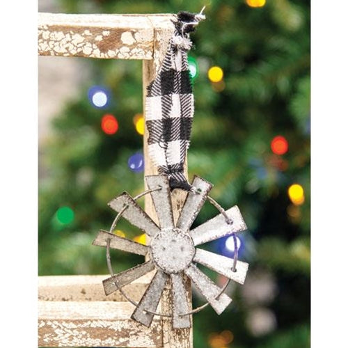 CH_G91013 SPARKLE WINDMILL ORNAMENTS W/ BLACK & WHITE BUFFALO CHECK HANGER WESTERN HOME DECOR NEW--FREE SHIPPING