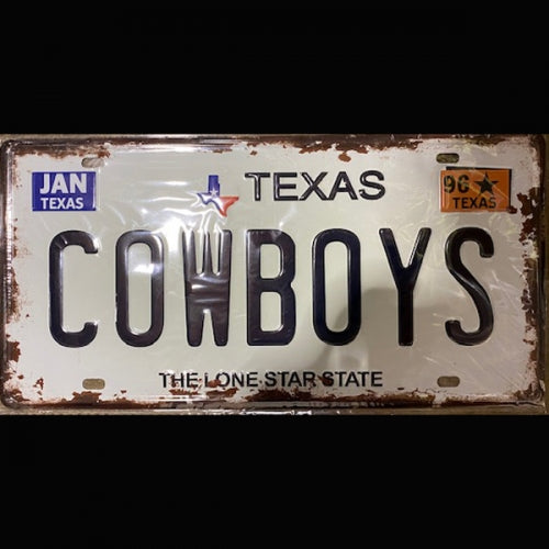 ITEM#SI_HCZ17002 TEXAS DALLAS COWBOYS LONESTAR STATE LICENSE PLATE TIN SIGN BLACK LETTERS METAL ART WESTERN HOME DECOR - FREE SHIPPING