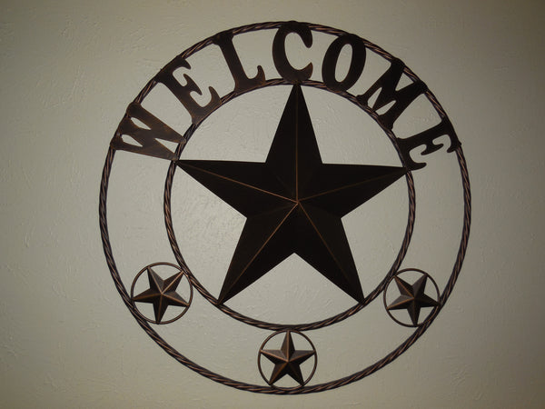 #EH11369 WELCOME STAR BARN STAR 24",32",36" METAL LONE STAR TWISTED ROPE RING WESTERN HOME DECOR HANDMADE NEW 40",50",60",72"