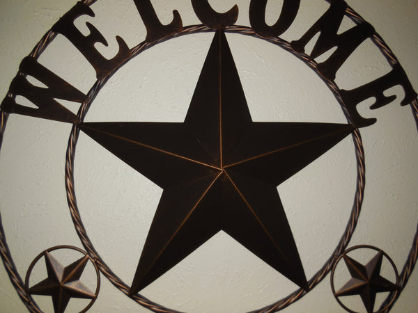 #EH11369 WELCOME STAR BARN STAR 24",32",36" METAL LONE STAR TWISTED ROPE RING WESTERN HOME DECOR HANDMADE NEW 40",50",60",72"