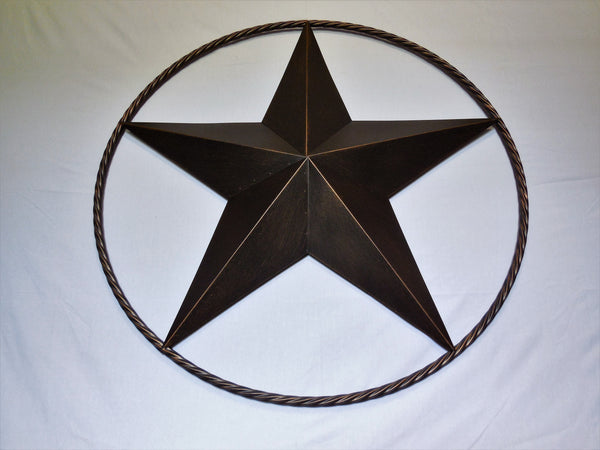 LONE STAR 48" METAL BARN STAR TWISTED ROPE RING RUSTIC BRONZE WESTERN HOME DECOR HANDMADE-#EH10014