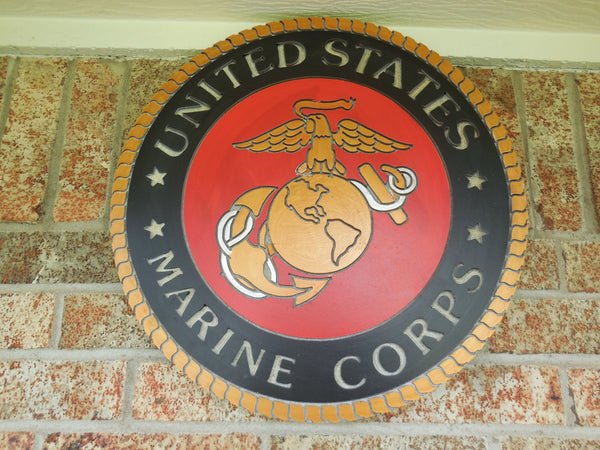 21" UNITED STATES MARINE CORPS MILITARY HAND CARVED WOOD PLAQUE ART CRAFT WESTERN HOME DECOR RUSTIC HANDMADE ART NEW