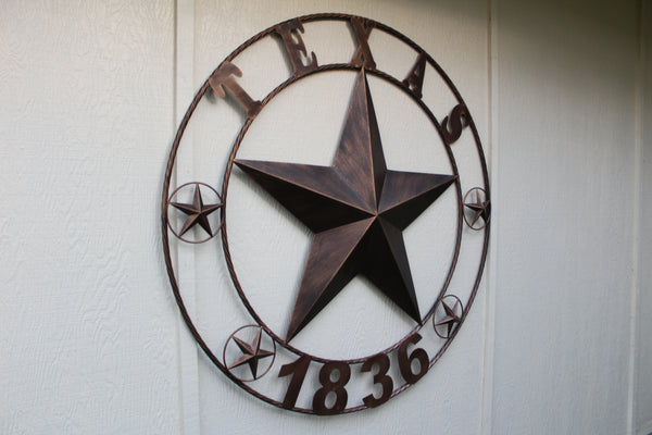 TEXAS 1836 RUSTIC BRONZE BARN STAR METAL LONE STAR TWISTED RING WESTERN HOME DECOR 24",32",36",40",50"-#EH10071