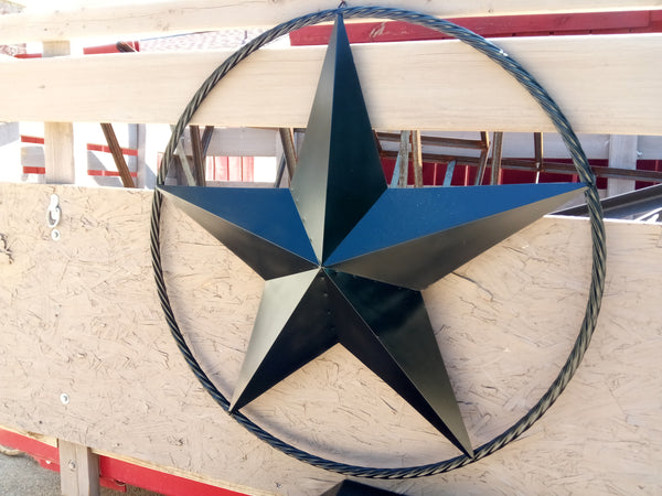 BLACK STAR BARN STAR METAL RUSTIC LONE STAR TWISTED ROPE RING WESTERN HOME DECOR HANDMADE NEW 12",16",24",32",36"-#EH10608
