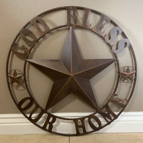 #EH10941 GOD BLESS OUR HOME BARN STAR 18",24",36",40" METAL LONE STAR TWISTED ROPE RING WALL ART WESTERN HOME DECOR HANDMADE NEW