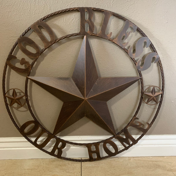 #EH10941 GOD BLESS OUR HOME BARN STAR 18",24",36",40" METAL LONE STAR TWISTED ROPE RING WALL ART WESTERN HOME DECOR HANDMADE NEW
