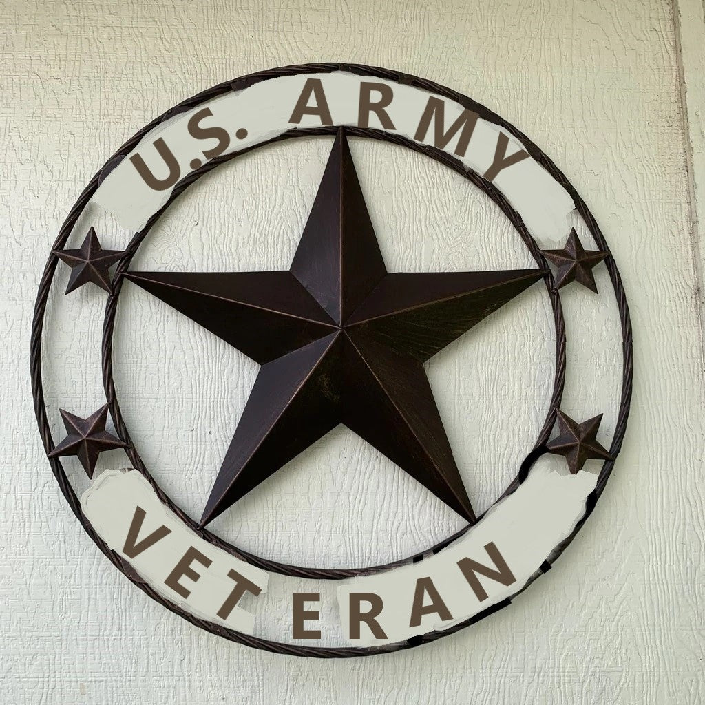 US ARMY VETERAN BARN 3d STAR CUSTOM NAME STAR VINTAGE METAL CRAFT ART WESTERN HOME DECOR RUSTIC BRONZE SIZE:24",32",36",40",42",44",46",50"