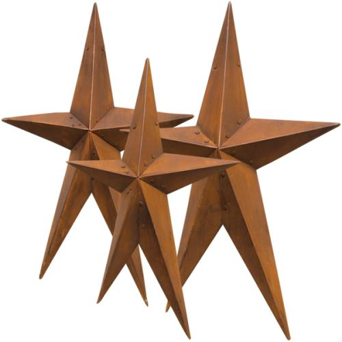 SET OF 3 RUSTY FOLK METAL BARN STARS WESTERN HOME DECOR WALL ART NEW