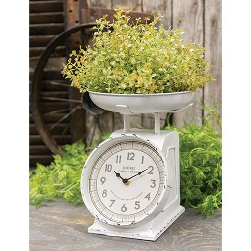 ITEM# CH_65122 10" RUSTIC WHITE SCALE W/CLOCK METAL ART WESTERN HOME DECOR NEW