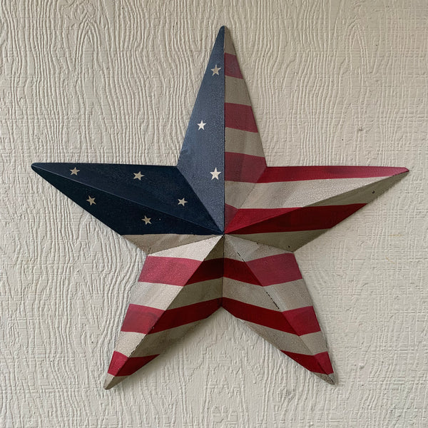 AMERICAN USA FLAG STAR CRACKLE PAINT METAL WALL ART WESTERN HOME DECOR, HANDMADE  9",12",16",24",30",36"