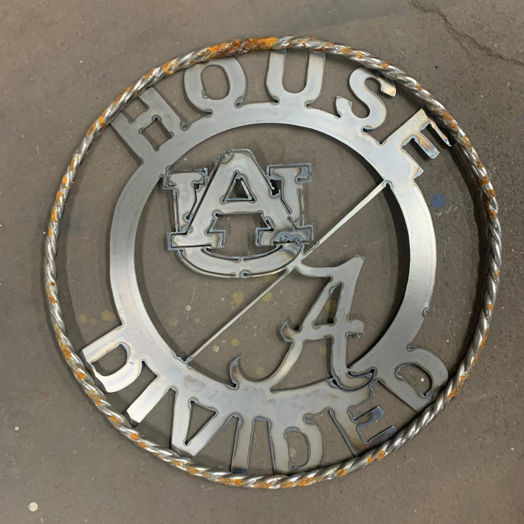 HOUSE DIVIDED CUSTOM VINTAGE METAL CRAFT WALL ART RUSTIC TEAM SIGN HANDMADE 18",24",32",36