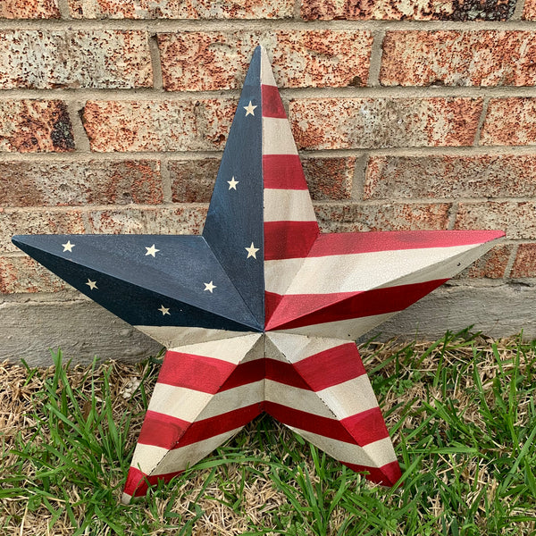 AMERICAN USA FLAG STAR CRACKLE PAINT METAL WALL ART WESTERN HOME DECOR, HANDMADE  9",12",16",24",30",36"