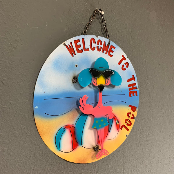 15" WELCOME TO THE POOL METAL SIGN WALL DISC ART WESTERN HOME DECOR BRAND NEW
