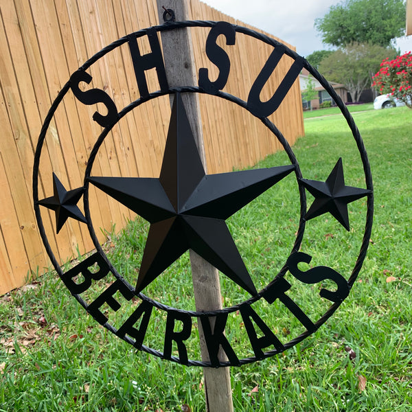 24",32" SHSU SAM HOUSTON BEARKATS RUSTIC BLACK METAL CUSTOM VINTAGE CRAFT RUSTIC BLACK TEAM STAR HANDMADE