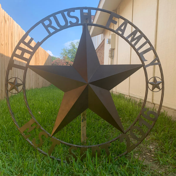 RUSH STYLE YOUR CUSTOM FAMILY NAME STAR METAL BARN STAR ROPE RING WESTERN HOME DECOR VINTAGE RUSTIC BRONZE NEW HANDMADE 24",32",34",36",40",42",44",46",50"