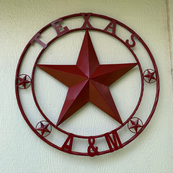 TEXAS A&M BURGUNDY RED BARN LONE STAR METAL CUSTOM VINTAGE CRAFT TEAM STAR WESTERN HOME DECOR HANDMADE SIZE:24",32",36",40",42",44",46",50"
