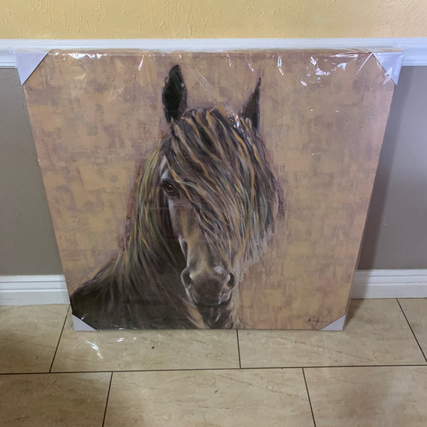 RA0056 36"x36" HORSE IN WIND CANVAS PAINTING PICTURE WESTERN COUNTRY HOME DECOR HANDMADE
