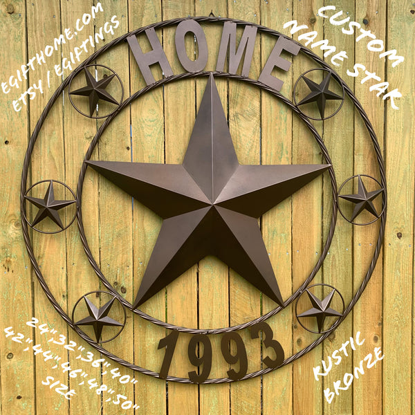 HOME STYLE  YOUR CUSTOM NAME STAR METAL BARN STAR ROPE RING WESTERN HOME DECOR VINTAGE RUSTIC BROWN NEW HANDMADE 24",32",36",40",42",44",46",50"