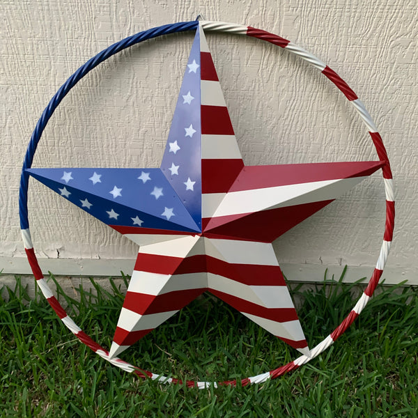 USA AMERICANA FLAG STAR METAL RED WHT BLUE STAR WESTERN HOME DECOR HANDMADE 12",16",24",32"36",38",40",48"