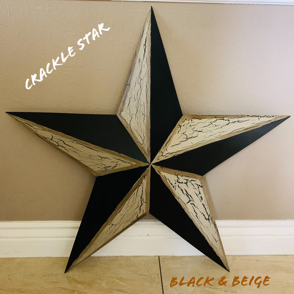 CRACKLE STYLE BEIGE & BLACK METAL BARN STAR METAL WALL ART WESTERN HOME DECOR RUSTIC NEW