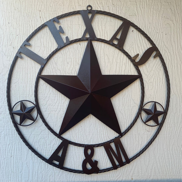#EH11168 TEXAS A&M BARN STAR METAL LONE STAR RUSTIC BROWN TEAM STAR WESTERN HOME DECOR HANDMADE NEW