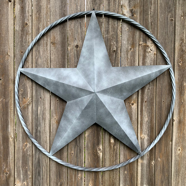 #EH10484 DARK WHITE DISTRESSED TWO TONE BARN STAR METAL LONESTAR TWISTED ROPE RING WESTERN HOME DECOR HANDMADE NEW