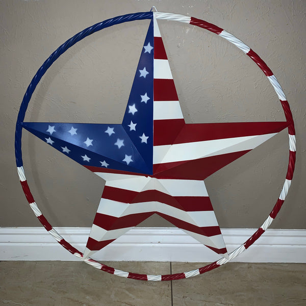 USA AMERICANA FLAG STAR METAL RED WHT BLUE STAR WESTERN HOME DECOR HANDMADE 12",16",24",32"36",38",40",48"