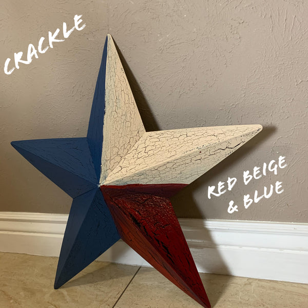 CRACKLE STYLE RED BEIGE & BLUE METAL BARN STAR METAL WALL ART WESTERN HOME DECOR RUSTIC NEW