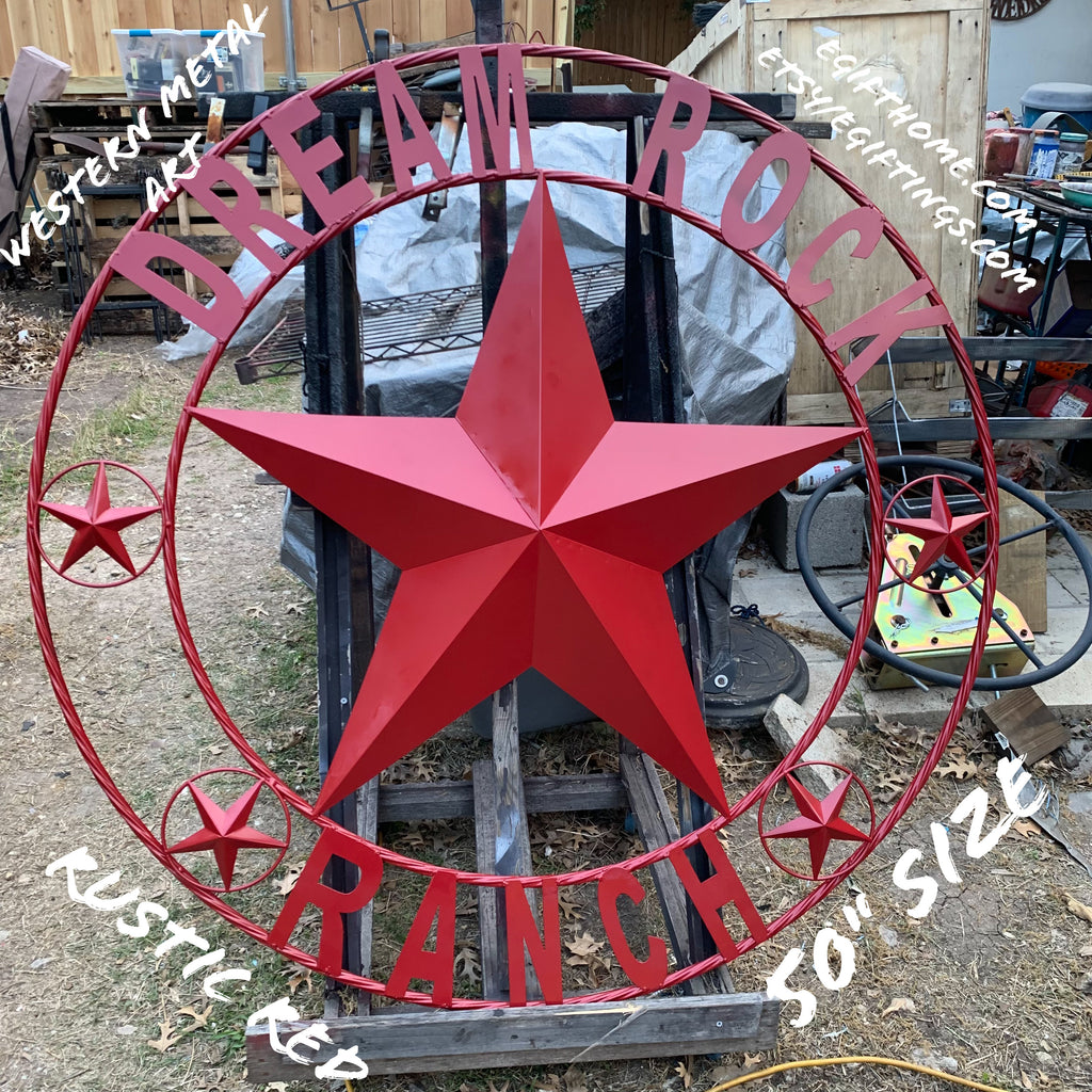 DREAM ROCK RANCH STYLE RUSTIC RED CUSTOM NAME METAL BARN STAR ROPE RING WESTERN HOME DECOR HANDMADE