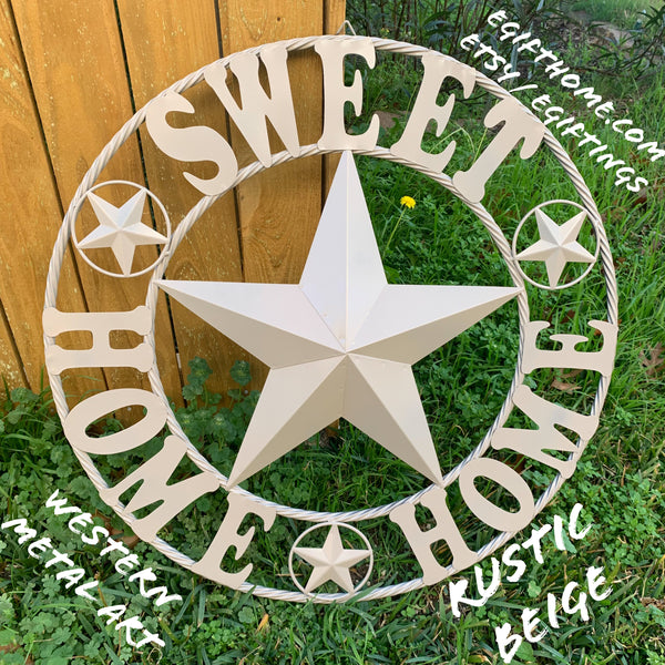 HOME SWEET HOME RUSTIC BEIGE METAL BARN STAR LONE STAR WALL ART WESTERN HOME DECOR HANDMADE NEW #EH10588