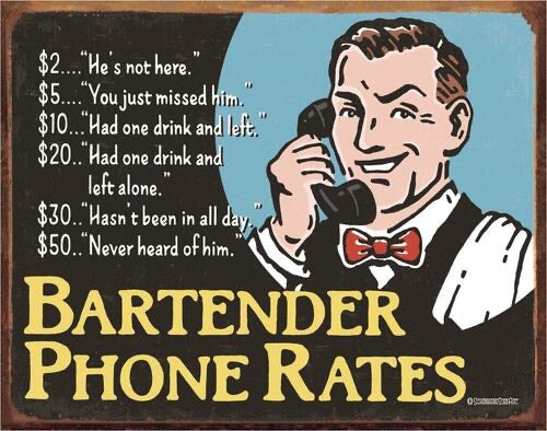 BARTENDER TIN SIGN METAL ART WESTERN HOME DECOR CRAFT