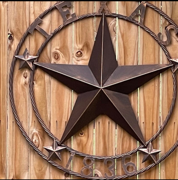 TEXAS 1836 RUSTIC BRONZE BARN STAR METAL LONE STAR TWISTED RING WESTERN HOME DECOR 24",32",36",40",50"-#EH10071